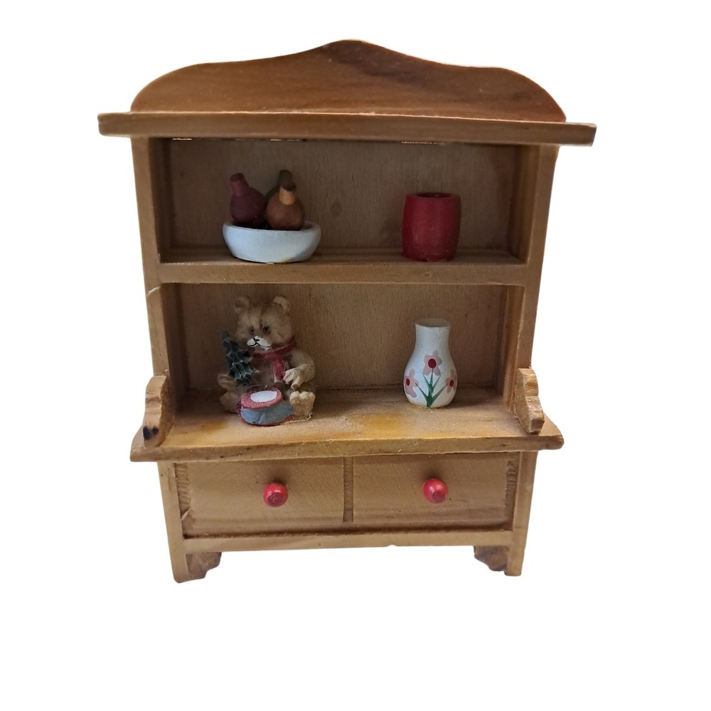 Miniature 1:12 Wood Furniture Cupboard with Accessories Figurines